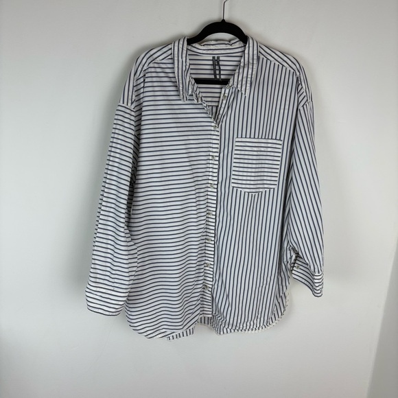 Anthropologie Striped 100% Cotton Button Down Shirt Blue White Size 3X - Picture 1 of 4